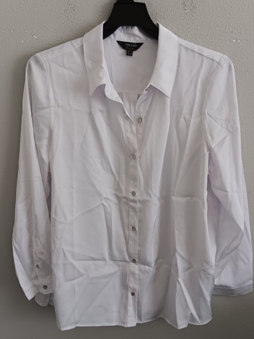 nicole by Nicole Miller Regular Button Front Boyfriend Shirt, White Sz L a693067 - Picture 2 of 3